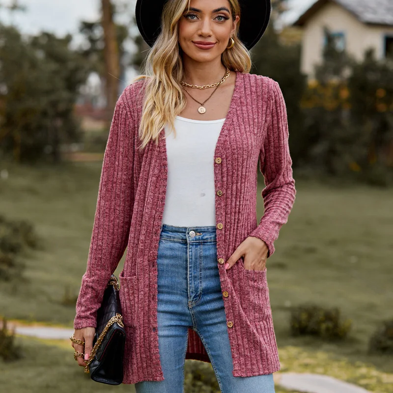 2023 Autumn Brushed Pit Stripe Solid Color Long Sleeve Loose Cardigan Ladies Fashion V-neck Knitted Sweater Cardigans For Women
2023 Autumn Brushed Pit Stripe Solid Color Long Sleeve Loose Cardigan Ladies Fashion V-neck Knitted Sweater Cardigans For Women