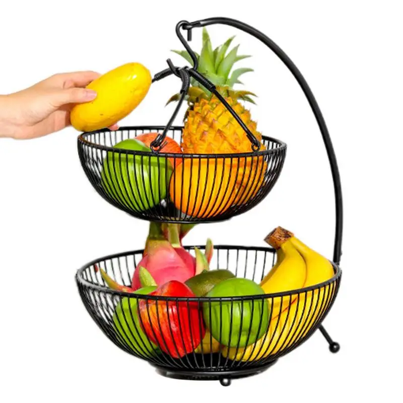 

Fruit Vegetable Basket Two-Tiered Fruit Basket Handheld Vegetable Organizer With Banana Hanger For Large Capacity Detachable