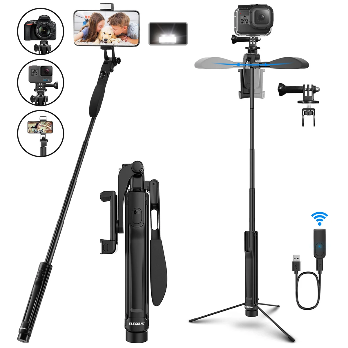 Hot Ticket eleglant EGS-07 bluetooth Selfie Stick Tripod 360 ° Swivel with Video Balance Handle Remote Control LED Light for Sm
Hot Ticket eleglant EGS-07 bluetooth Selfie Stick Tripod 360 ° Swivel with Video Balance Handle Remote Control LED Light for Sm