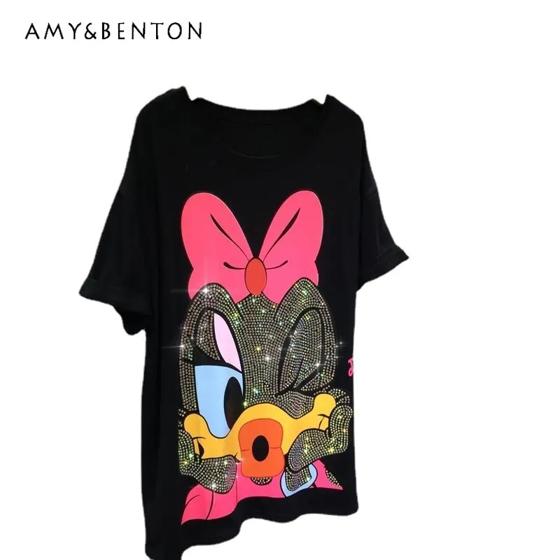 European Goods Heavy Embroidery Diamond Drills T-shirt Cute Loose O-Neck Mid-Length Large Board Plump Girls Cartoon Tops Tshirts
European Goods Heavy Embroidery Diamond Drills T-shirt Cute Loose O-Neck Mid-Length Large Board Plump Girls Cartoon Tops Tshirts