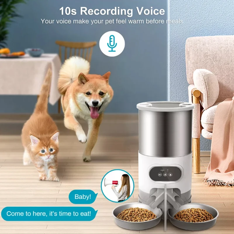 

Smart Automatic Pet Feeder With Voice Record Stainless Steel LCD Screen Timer For Dog Food Bowl Cat Food Dispenser Pet Supplies