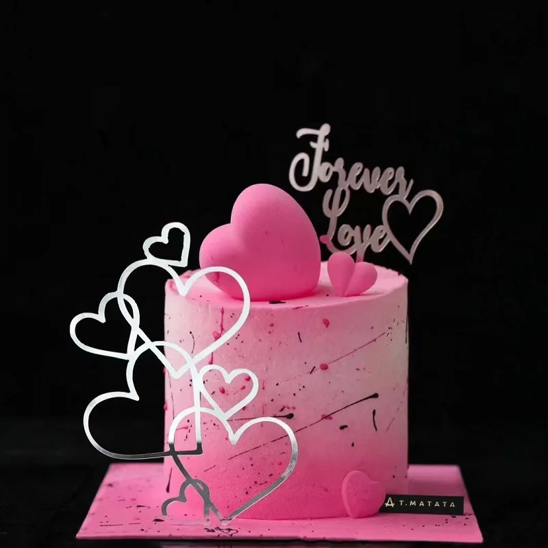 

5 шт., украшения для торта, Золотой Розовый Золотой акриловый сердечник, топпер для торта для счастливой свадьбы, юбилея, Дня Святого Валентина, топпер для торта