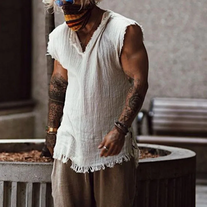 Mens Tank Top O-neck Tassel Hem Sleeveless Shirts Cotton Linen Vest Tops Loose Fit Bohemian Beach Wear Vacation Casual Shirt
Mens Tank Top O-neck Tassel Hem Sleeveless Shirts Cotton Linen Vest Tops Loose Fit Bohemian Beach Wear Vacation Casual Shirt