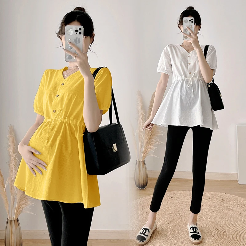 9676# Summer Fashion Cotton Maternity Blouses A Line Drawstring Slim Waist Shirt Clothes for Pregnant Women Chic Pregnancy Tops
9676# Summer Fashion Cotton Maternity Blouses A Line Drawstring Slim Waist Shirt Clothes for Pregnant Women Chic Pregnancy Tops