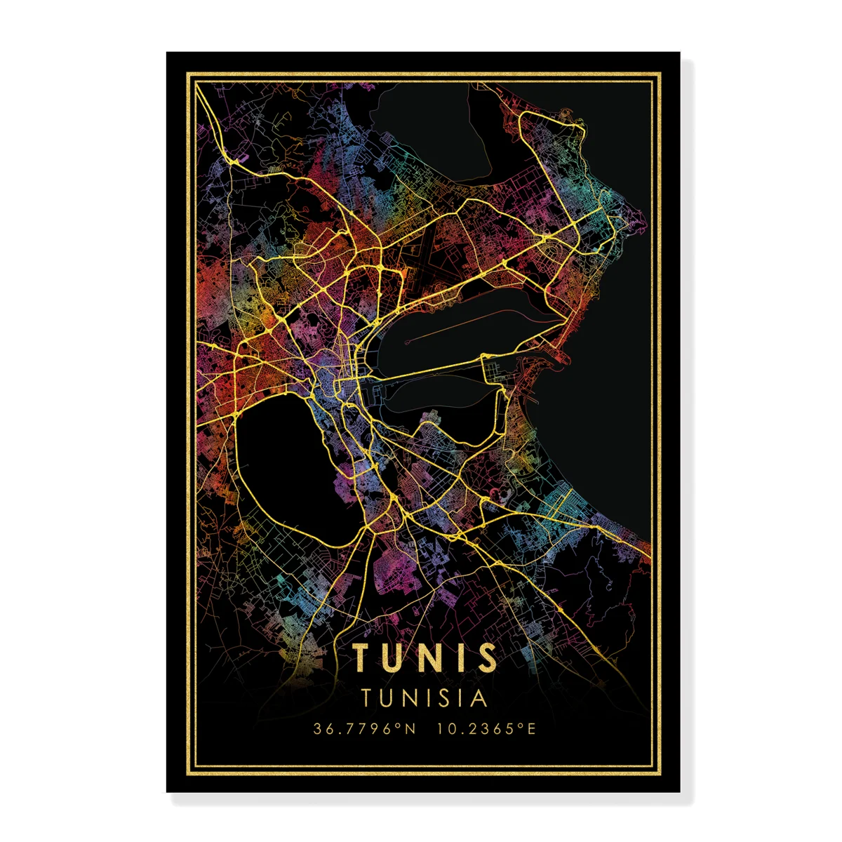 GOLD ROADS Rainbow City Map Print Tunisia Poster Canvas Wall Art Black Pictures for Living Room
GOLD ROADS Rainbow City Map Print Tunisia Poster Canvas Wall Art Black Pictures for Living Room
