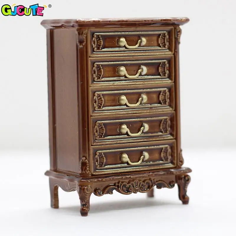 

1/12 Dollhouse Miniature Chest Of Drawers Bedroom Bedside Table Wood Storage Drawer Cabinet Model DIY Doll Living Scene Decor
