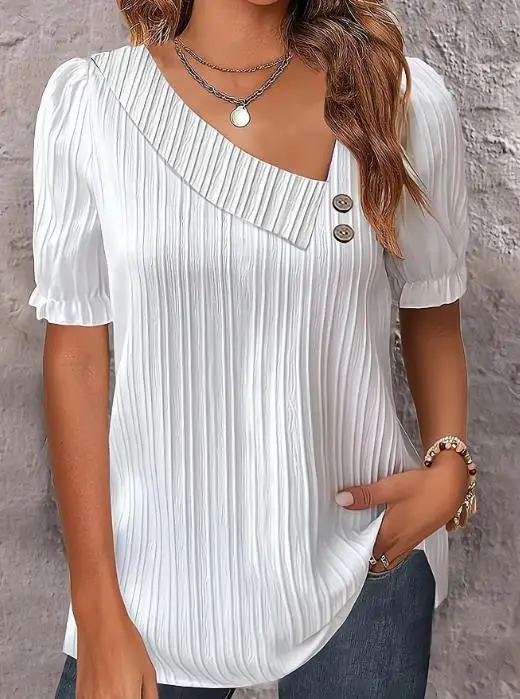 Women's Casual T-Shirt Top Pullover 2023 Summer New White Simple V-Neck Button Solid Color Shirt Daily Commuting Famale Clothing
Women's Casual T-Shirt Top Pullover 2023 Summer New White Simple V-Neck Button Solid Color Shirt Daily Commuting Famale Clothing