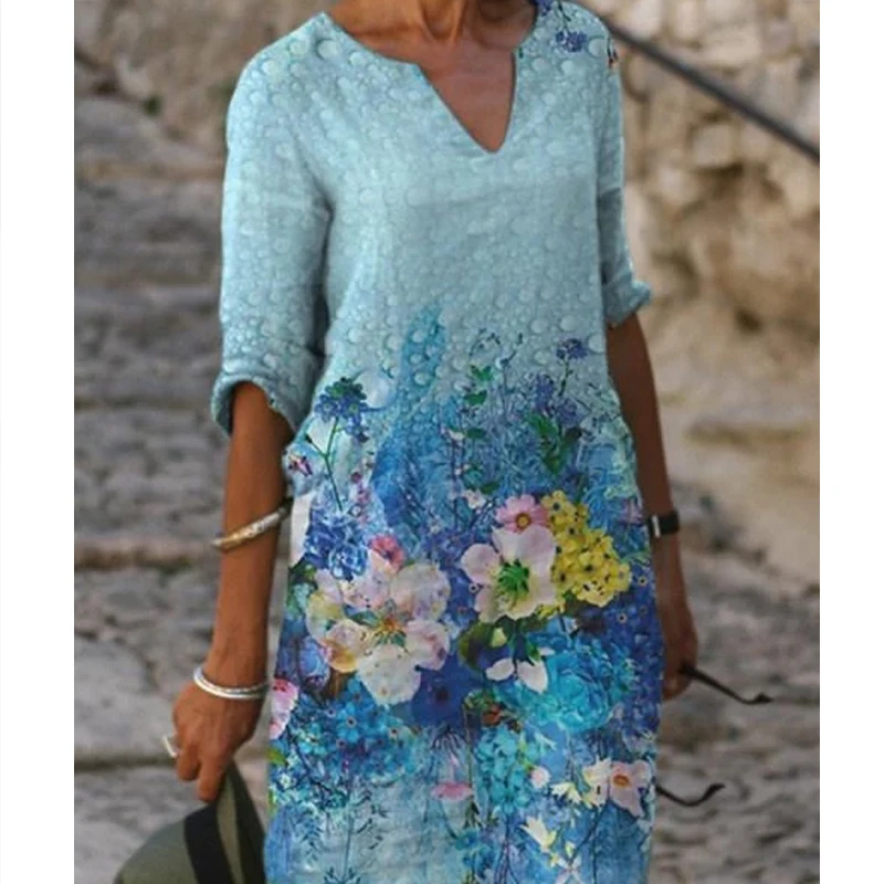 Casual Loose Flower Printed Dress for Women Fashion V-Neck Half-Sleeve Ladies Dress Vintage Mid Waist Vestido De Mujer 25876
Casual Loose Flower Printed Dress for Women Fashion V-Neck Half-Sleeve Ladies Dress Vintage Mid Waist Vestido De Mujer 25876