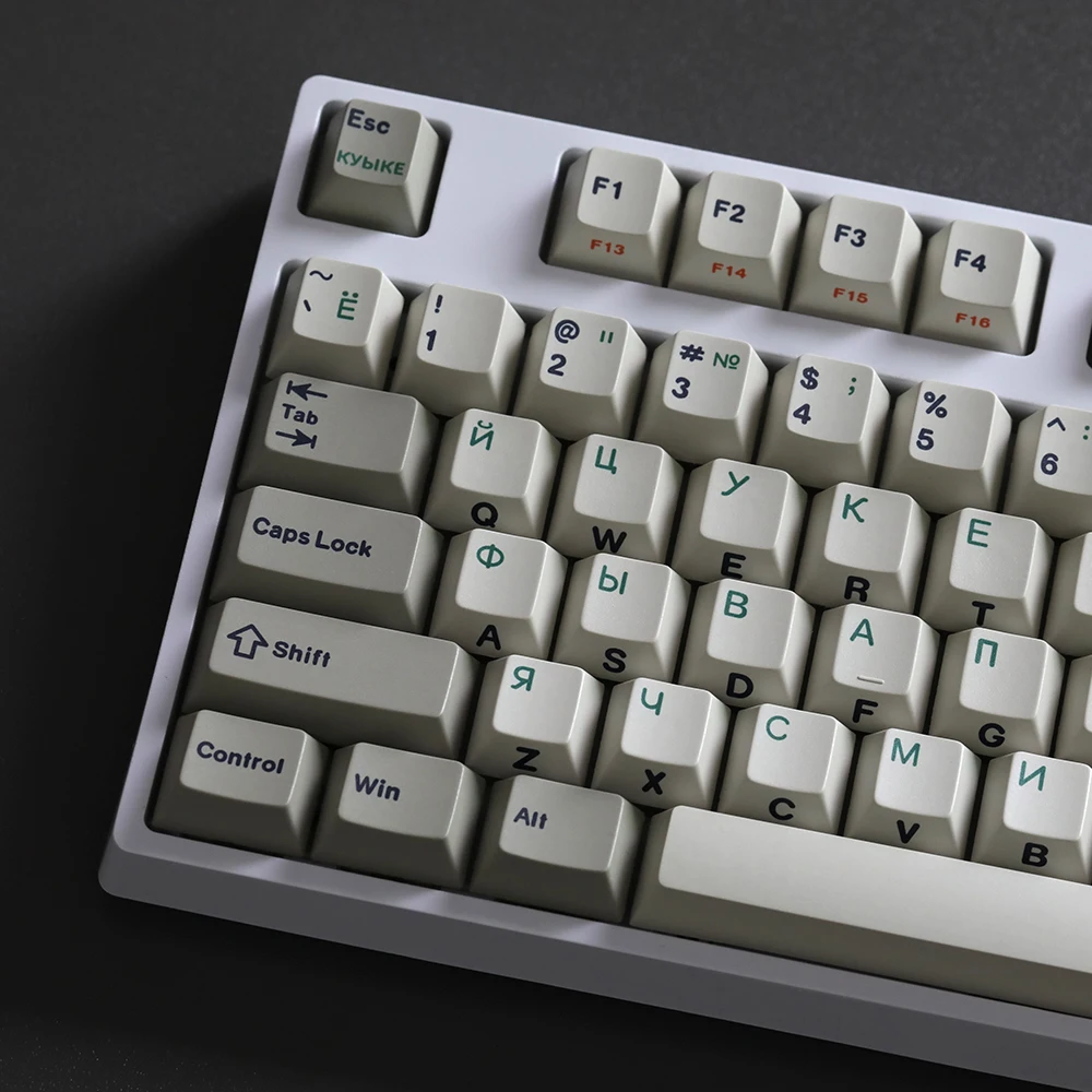 

141 Keys Retro Gray White Russian Keycaps Cherry Profile PBT Dye Sublimation Mechanical Keyboard Keycap For MX Switch ISO Enter