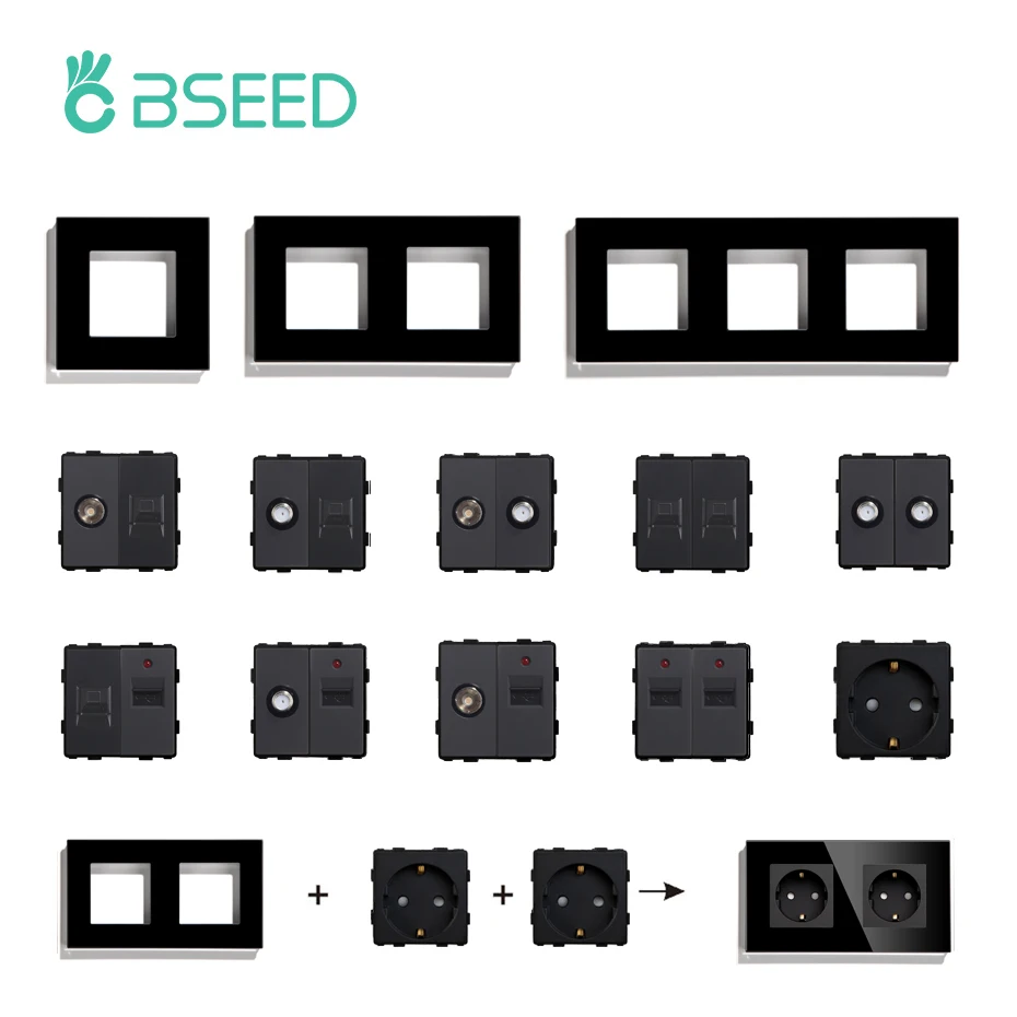 BSEED EU Glass Panel and USB Socket CAT5 RJ45 PC TV ST DIY Function Parts Electrical Outlets Free Combination Wall Mounted
BSEED EU Glass Panel and USB Socket CAT5 RJ45 PC TV ST DIY Function Parts Electrical Outlets Free Combination Wall Mounted