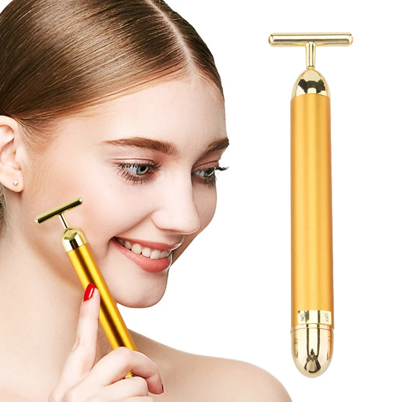 

24k Gold Vibration Facial Slimming Face Beauty Bar Pulse Firming Face Roller Massager Lift Skin Tightening Wrinkle Stick