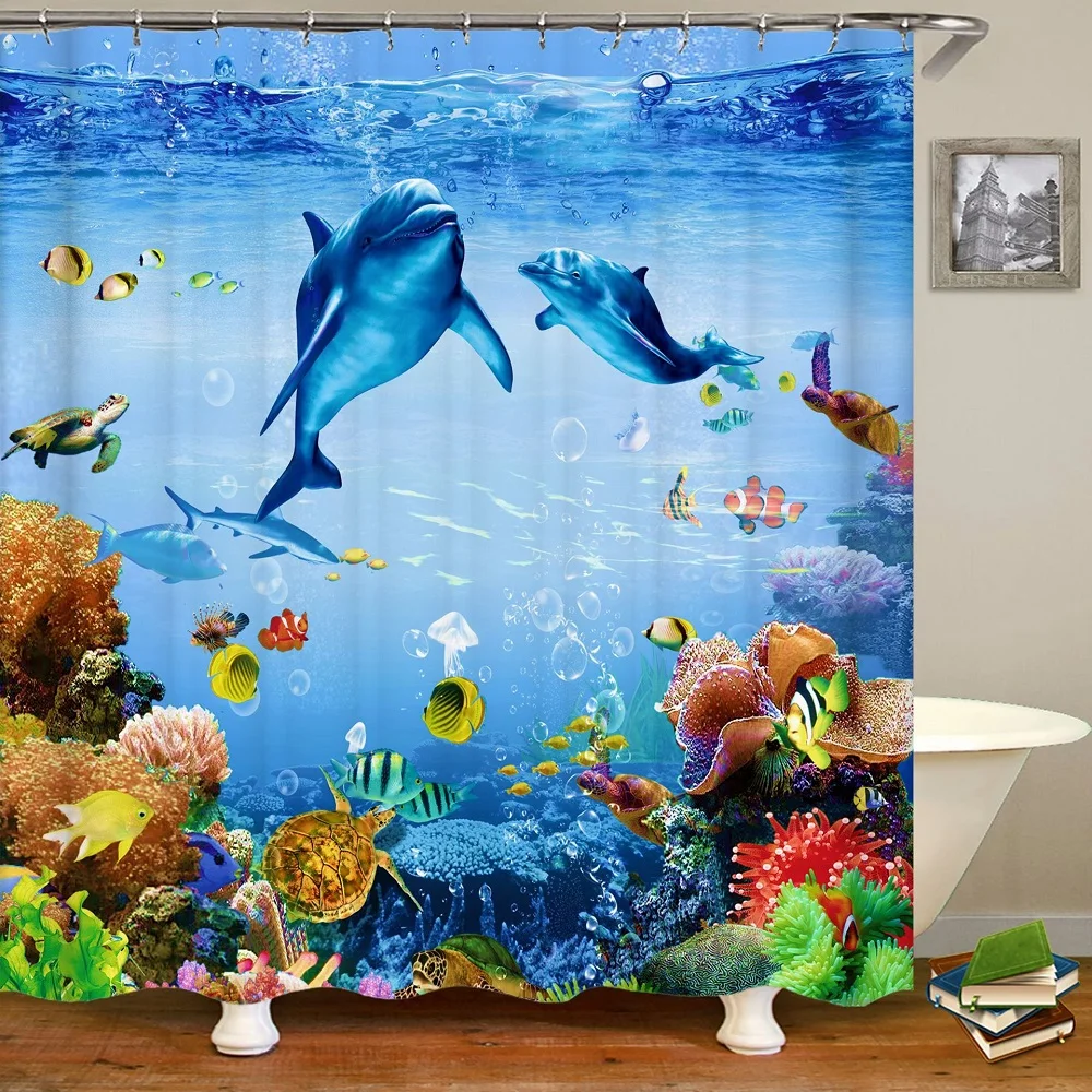 Ocean Underwater Marine Life Shower Curtain Sea World Animals Tropical Fish Dolphin Turtles Coral Print Waterproof Bath Curtains
Ocean Underwater Marine Life Shower Curtain Sea World Animals Tropical Fish Dolphin Turtles Coral Print Waterproof Bath Curtains