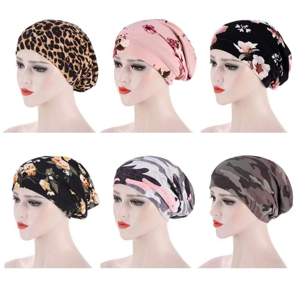 

Lady Double Layer Sleeping Bonnet Print Satin Lined Chemo Caps Soft Beanie Hat Sleep Cap Turban Hats