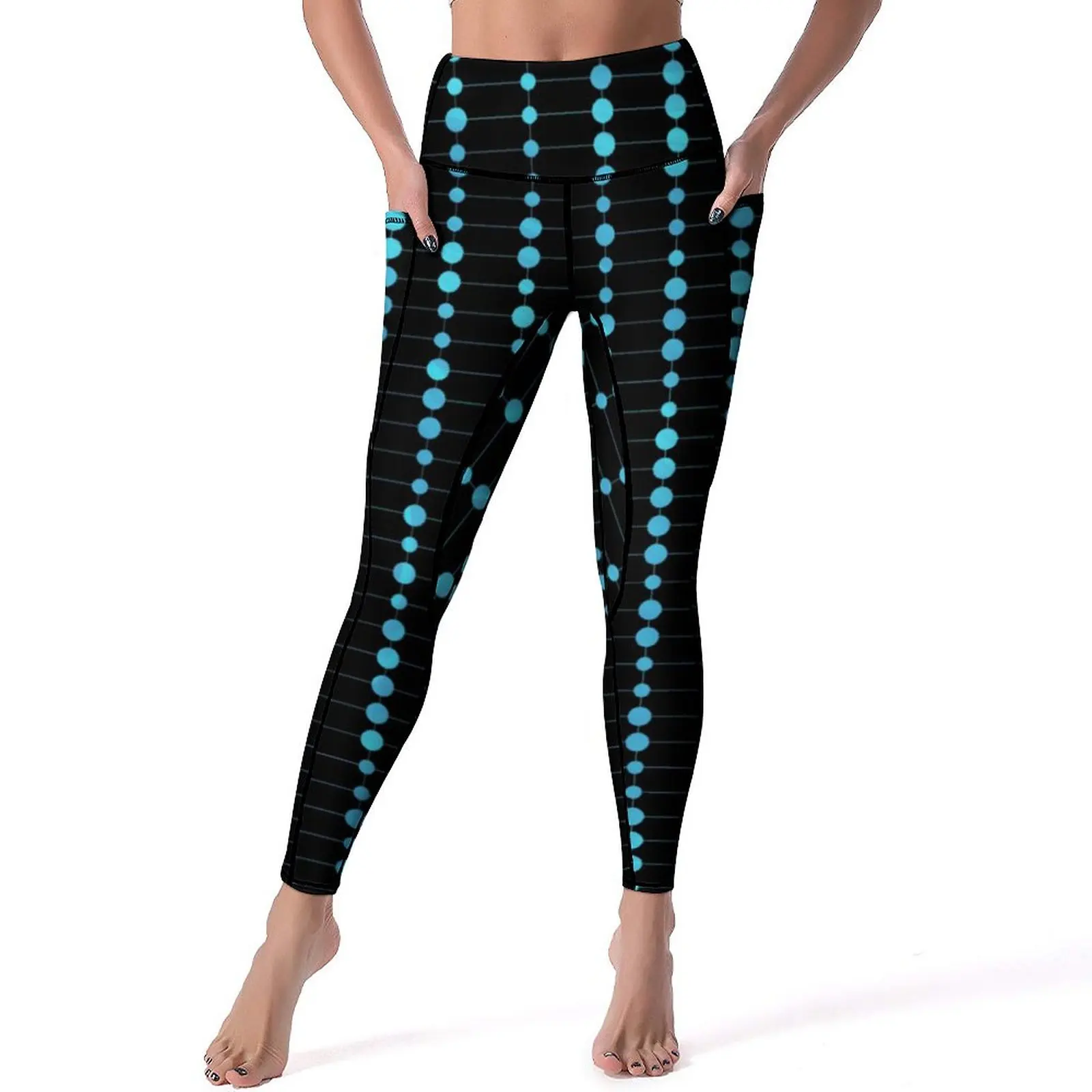 

Blue Dots And Stripes Leggings Modern Art Fitness Gym Yoga Pants High Waist Aesthetic Sports Tights Stretch Pattern Yoga Legging