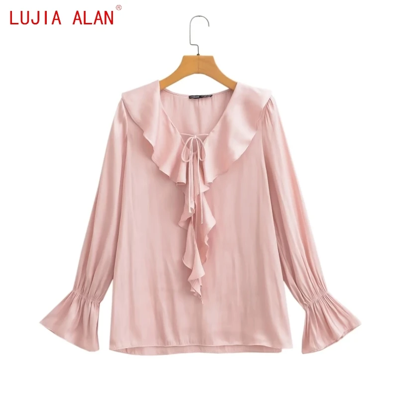 Autumn New Women V-neck Cascading Ruffle Pink Blouse Female Long Sleeved Shirt Casual Loose Tops LUJIA ALAN B2717
Autumn New Women V-neck Cascading Ruffle Pink Blouse Female Long Sleeved Shirt Casual Loose Tops LUJIA ALAN B2717