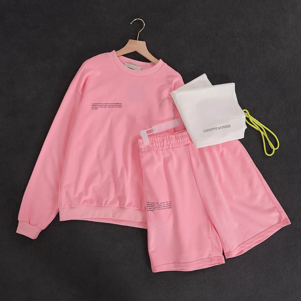 Summer New Woman Sweatshirt Shorts Two Piece Set Letter Print Loose O-Neck Tshirt Sweatpants 100% Cotton Casual Tracksuit
Summer New Woman Sweatshirt Shorts Two Piece Set Letter Print Loose O-Neck Tshirt Sweatpants 100% Cotton Casual Tracksuit