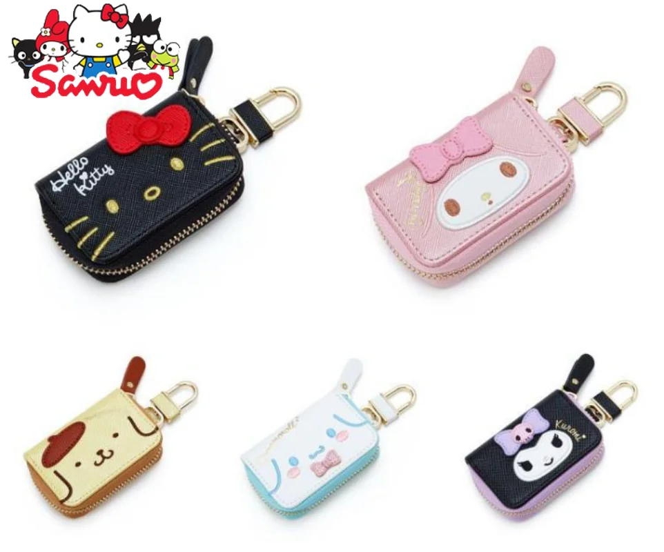 

Sanrio Melody Kuromi Hello Kitty Cinnamoroll Pochacco's Kulomi Car Key Bag PU Leather Zipper Cart Key Storage Bag 8x2.5x5.5cm