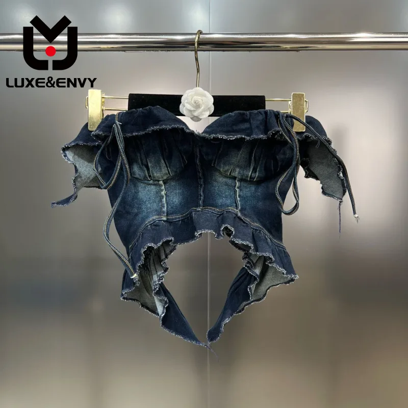 LUXE&ENVY Stretch Denim Ruffles Slim Tank Tops Street Personality Patchwork Sleeveless Casual Summer New Vest WZ2893
LUXE&ENVY Stretch Denim Ruffles Slim Tank Tops Street Personality Patchwork Sleeveless Casual Summer New Vest WZ2893