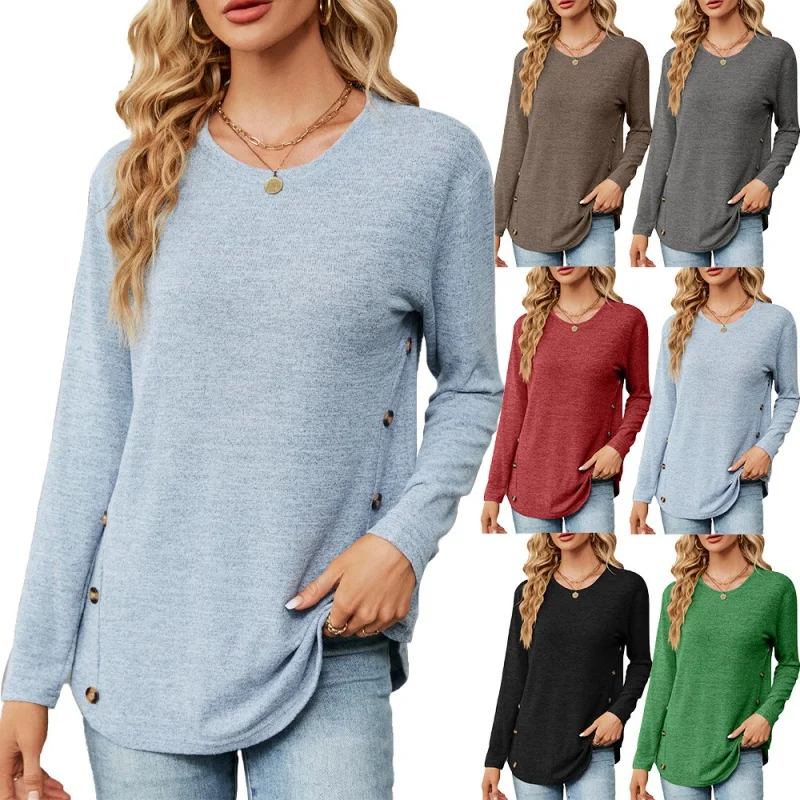 2023 Women's Autumn and Winter New round Neck Long Sleeve Loose Button T-shirt Top Women
2023 Women's Autumn and Winter New round Neck Long Sleeve Loose Button T-shirt Top Women