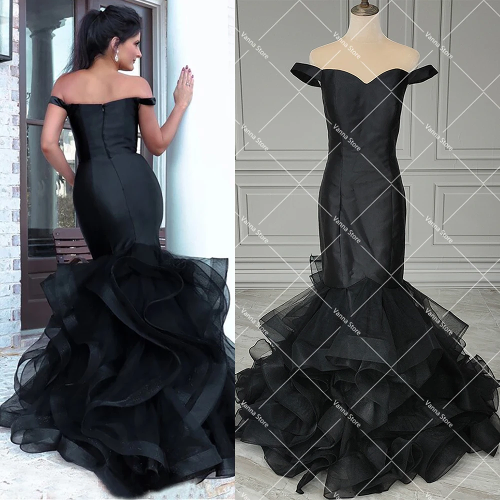 Black Fit and Flare Wedding Dress with Ruffled Hem Off Shoulder Custom Made Mermaid Fitted Zipper Full Length Bridal Gowns
Black Fit and Flare Wedding Dress with Ruffled Hem Off Shoulder Custom Made Mermaid Fitted Zipper Full Length Bridal Gowns