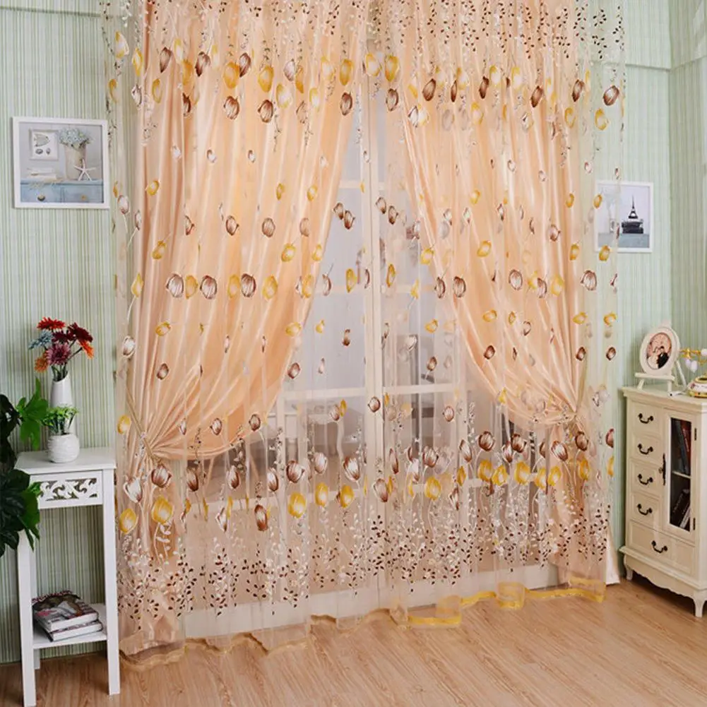

[ Ready Stock ] Romantic Tulips Window Voile Curtain Creative Floral Translucent Tulle Door Drape - 3 Colors for Choice