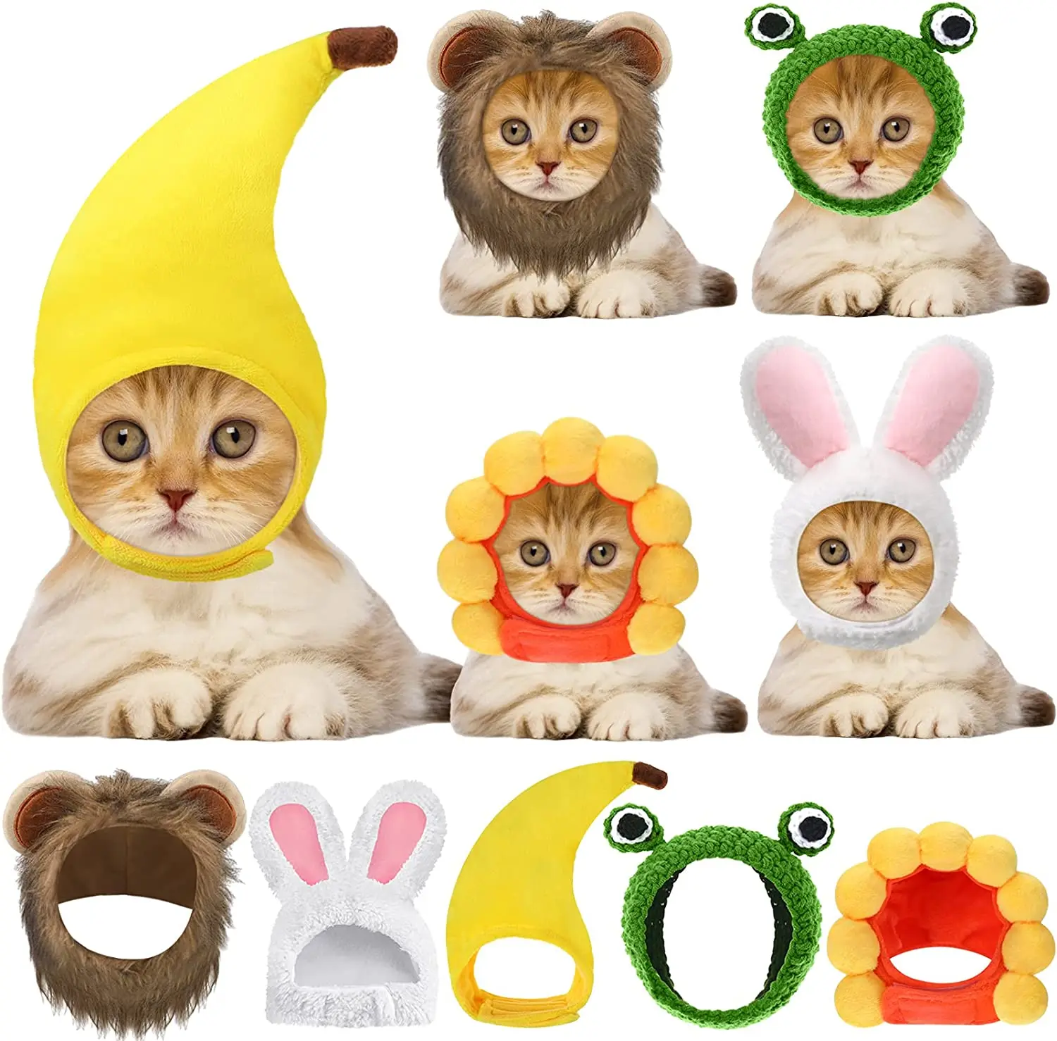 

5 Pcs Cat Hat Adorable Costume Bunny Hat with Ears Funny Mane Cat Hat for Cats and Small Dogs Kitten Puppy Party Headwear