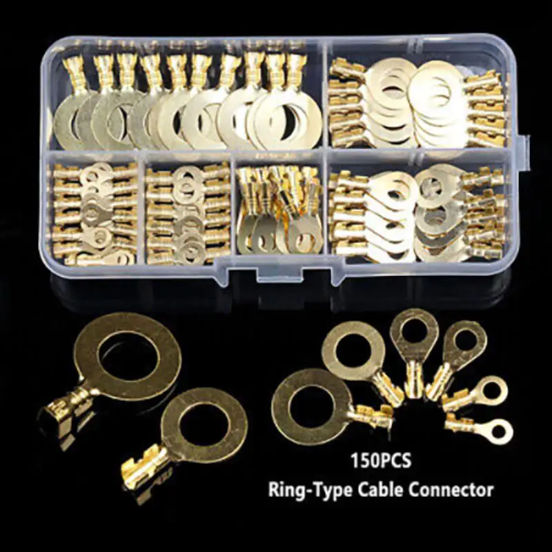150Pcs Insulated Cable Connector Brass Insulated Crimp Ring Terminals Wire Connectors Electrical Assorted Kit
150Pcs Insulated Cable Connector Brass Insulated Crimp Ring Terminals Wire Connectors Electrical Assorted Kit