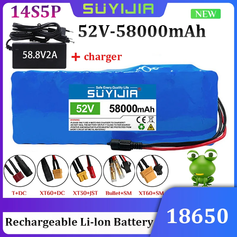 18650 14S5P Lithium Battery Pack 52V 58000mAh Built-in BMS for Electric Bicycle Unicycle Scooter Wheelchair with 58.8V2A Charger
18650 14S5P Lithium Battery Pack 52V 58000mAh Built-in BMS for Electric Bicycle Unicycle Scooter Wheelchair with 58.8V2A Charger