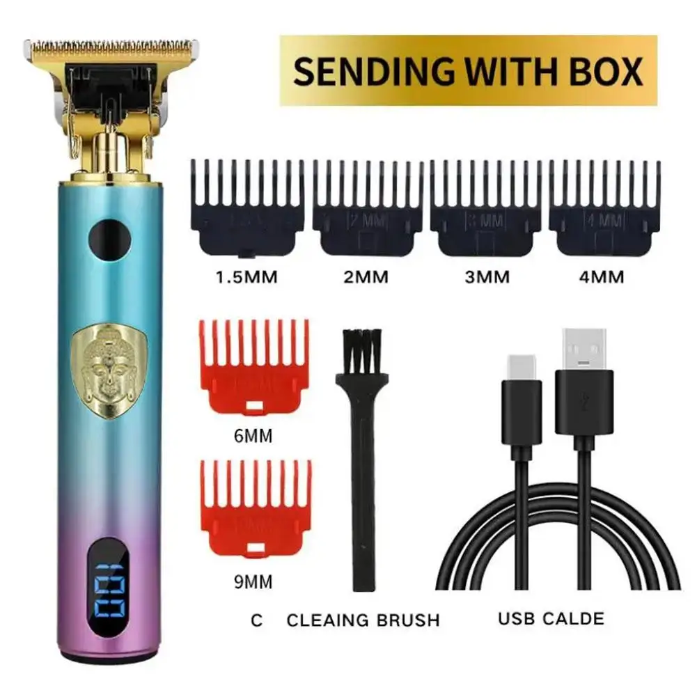 

T9 USB Rechargeable Hair Cutting Machine Universal Buddha Head Carve Pattern Professional Trimmer For Men Hair Grad S0T4