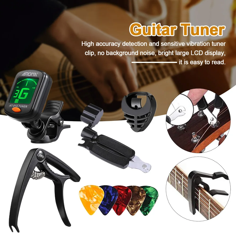 

9pcs Durable Manual Tools Bass Violin Portable Tuner Capo Musical Instrument Guitar Accessories Kit String Winder Professional