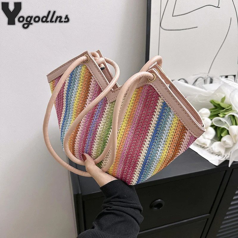Women Rainbow Color Beach Bag Rattan Woven Handmade Large Capacity Handbag Straw Shopper Tote Female Shoulder Bag Bohemian
Women Rainbow Color Beach Bag Rattan Woven Handmade Large Capacity Handbag Straw Shopper Tote Female Shoulder Bag Bohemian