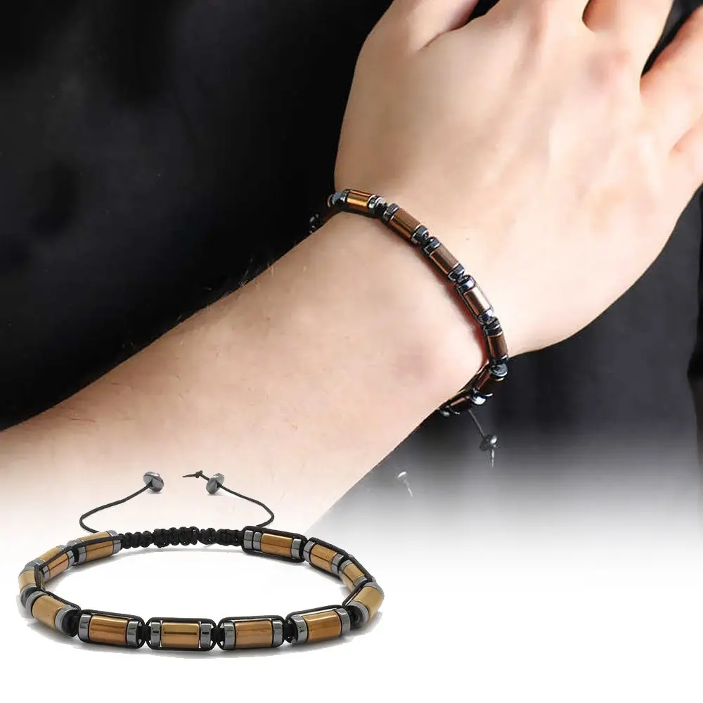 Cylinder Cut Macrame Braided Gold-black Hematite Natural Stone Bracelet
Cylinder Cut Macrame Braided Gold-black Hematite Natural Stone Bracelet