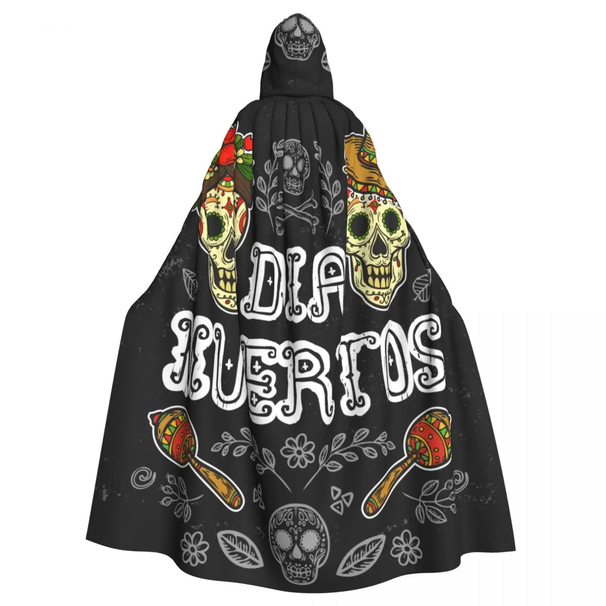 

Dia Muertos Mexican Day Of Dead Holiday Skull Adult Cloak Cape Hooded Medieval Costume Witch Wicca Elf Purim Carnival Party