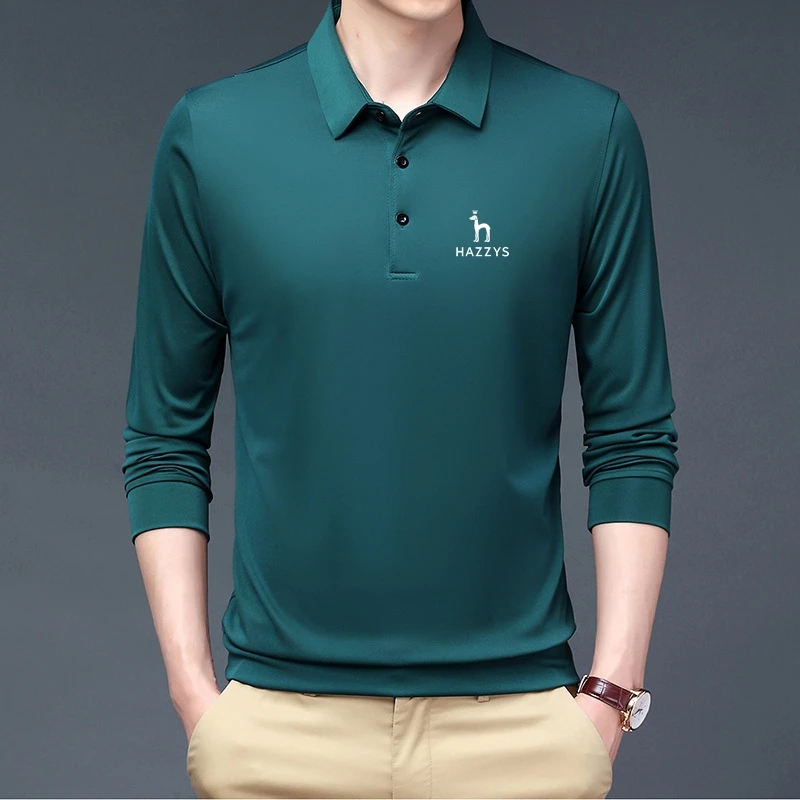 

2023 New Men Polo Shirt Casual Business Tops HAZZYS Polos Shirts Mens Long Sleeve Polo Homme Fashion Korean Slim Lapel Tee