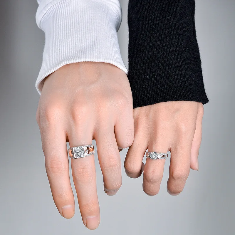 

Парное кольцо из серебра S925 пробы, мужской и женский камень Mosang, соединение с сердцем от 12 карат, золото, розовое золото, платина