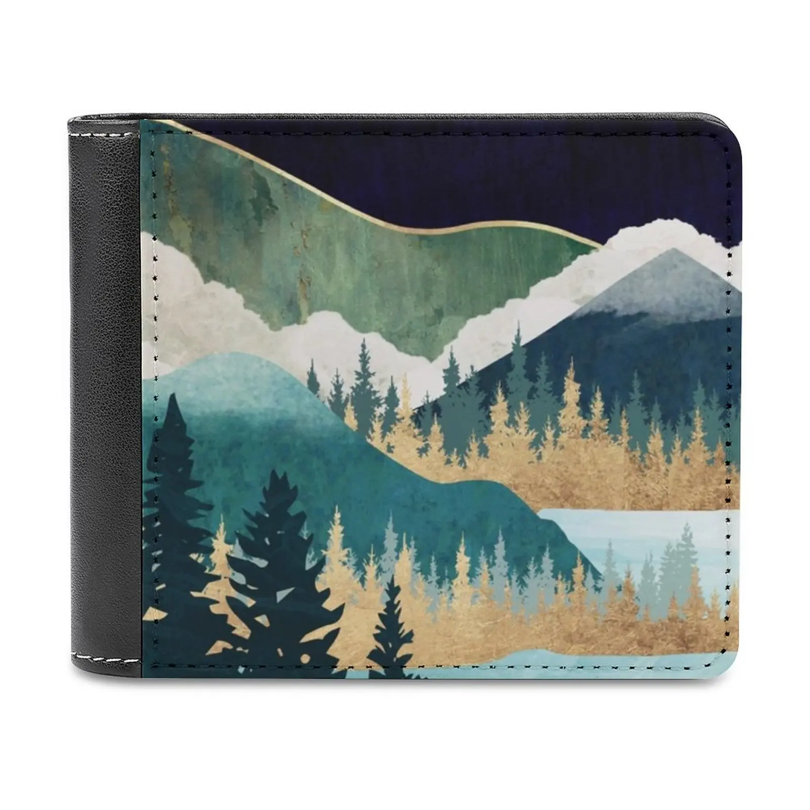 

Star Lake Leather Wallet Credit Card Holder Luxury Wallet Stars Lake Water Nature Landscape Mountains Forest Trees Blue