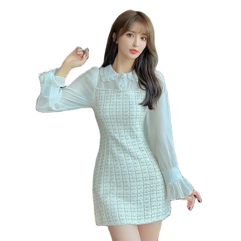 Vestidos Mini Fashion Women Woollen Dress Autumn Winter Plaid Tweed Patchwork Chiffon Peter Pan Collar A Line Short Dresses
Vestidos Mini Fashion Women Woollen Dress Autumn Winter Plaid Tweed Patchwork Chiffon Peter Pan Collar A Line Short Dresses