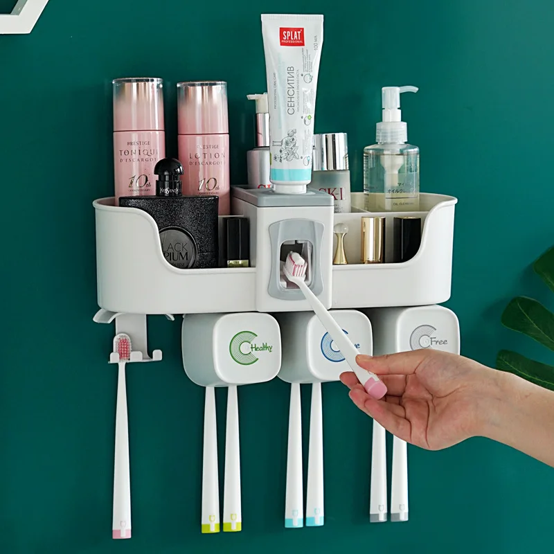 Bathroom Wall Mounted Toothbrush Rack Automatic Ointment Squeezing Device Mouthwash Cup Toothpaste Facial Cleanser Storage Box
Bathroom Wall Mounted Toothbrush Rack Automatic Ointment Squeezing Device Mouthwash Cup Toothpaste Facial Cleanser Storage Box
