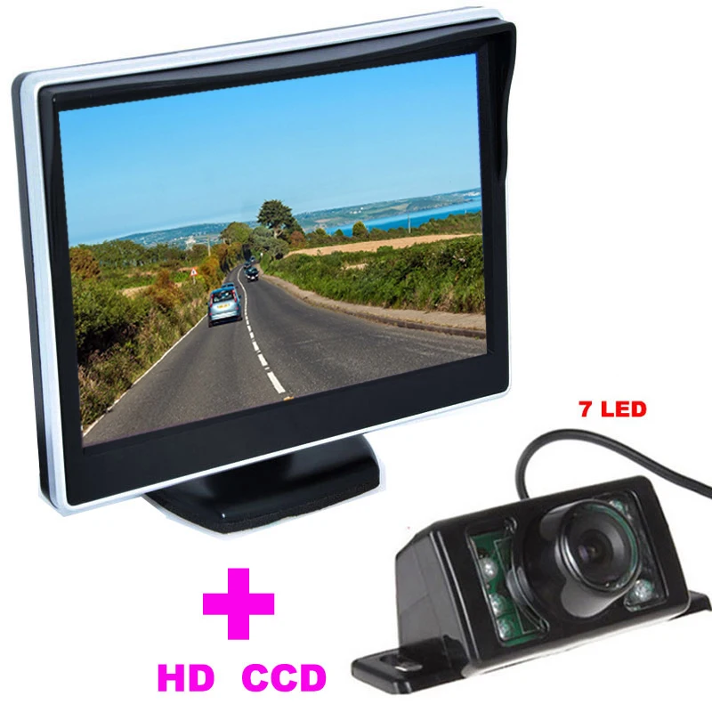 

7LED Car Rearview Camera CCD 170 Angle + 5" TFT LCD Car mirror Monitor car backup camera 2 in 1 Auto Parking Assistance System