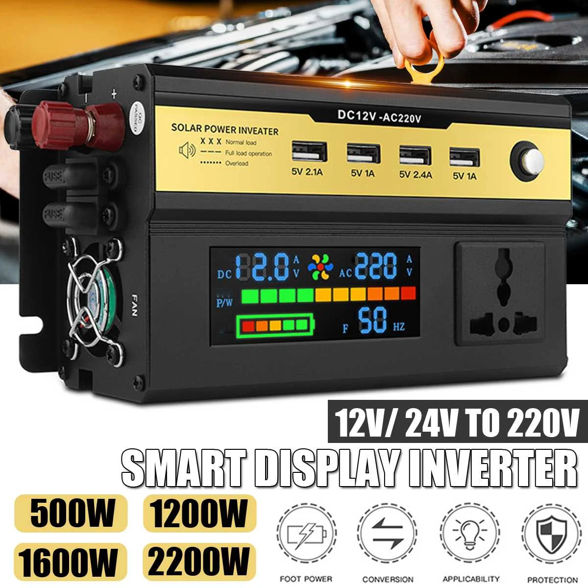 2200W Inverter Modified Sine Wave DC 12v/24v To AC 220V Voltage Transformer Power Converter Solar Inverter LCD Display 4 USB
2200W Inverter Modified Sine Wave DC 12v/24v To AC 220V Voltage Transformer Power Converter Solar Inverter LCD Display 4 USB