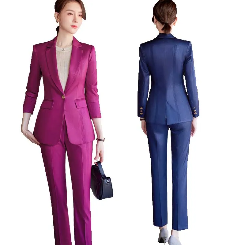 Women Two-piece Set Satin Suit Rose Red Blue Vintage Office Lady Single Button Notched Blazer Female High Waist Pants Suit
Women Two-piece Set Satin Suit Rose Red Blue Vintage Office Lady Single Button Notched Blazer Female High Waist Pants Suit