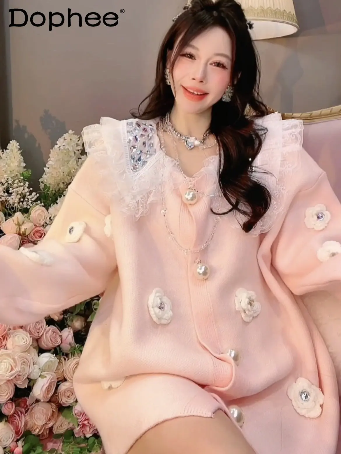 Зимний утепленный свитер Kawaii, пальто, милый кружевной кукольный воротник, тяжелые бусины, рукава-фонарики, Свободный вязаный свитер, куртка для женщин
Зимний утепленный свитер Kawaii, пальто, милый кружевной кукольный воротник, тяжелые бусины, рукава-фонарики, Свободный вязаный свитер, куртка для женщин