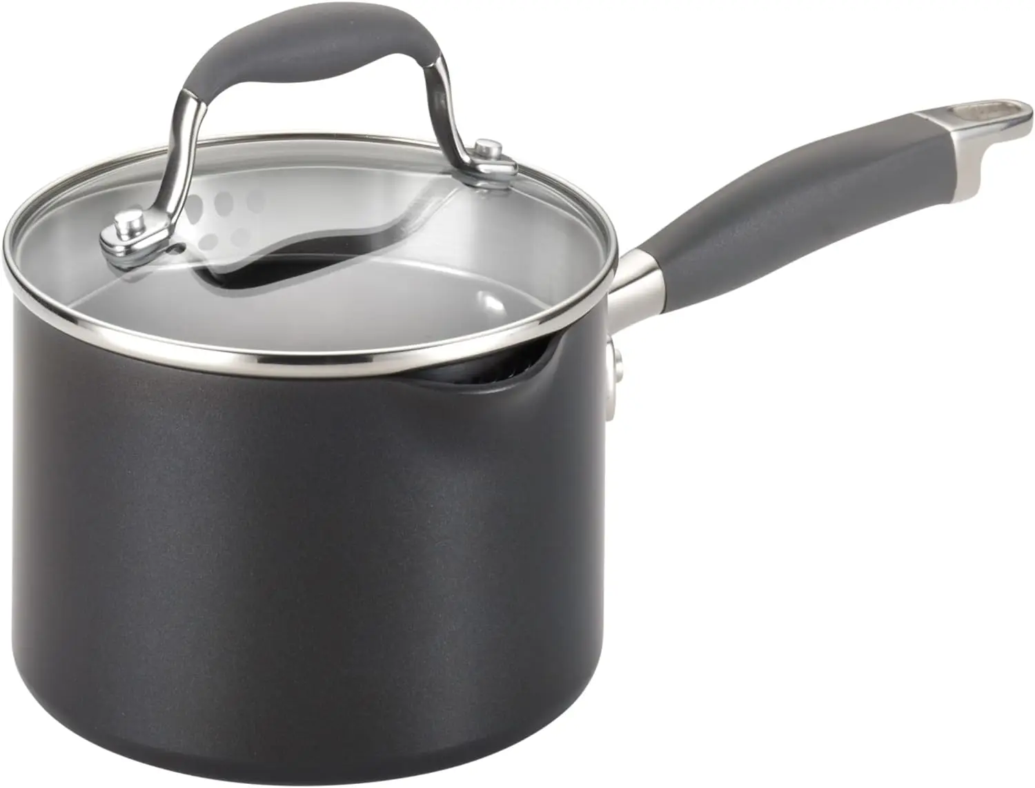 

Hard Anodized Nonstick Sauce Pan/Saucepan with Straining and Lid, 2 Quart, Graphite