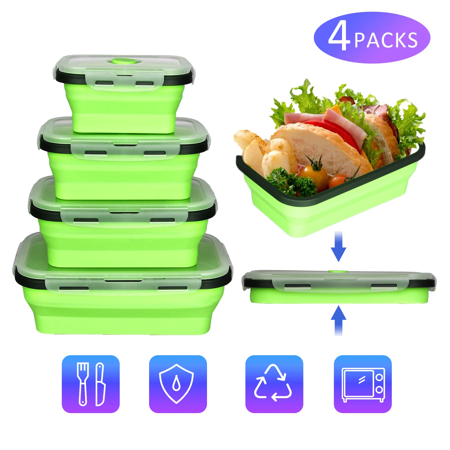 Four-piece Suit Silicone Folding Bento Lunch Box Collapsible Portable Lunchbox Dinnerware Meal Food Container For Kitchen
Four-piece Suit Silicone Folding Bento Lunch Box Collapsible Portable Lunchbox Dinnerware Meal Food Container For Kitchen