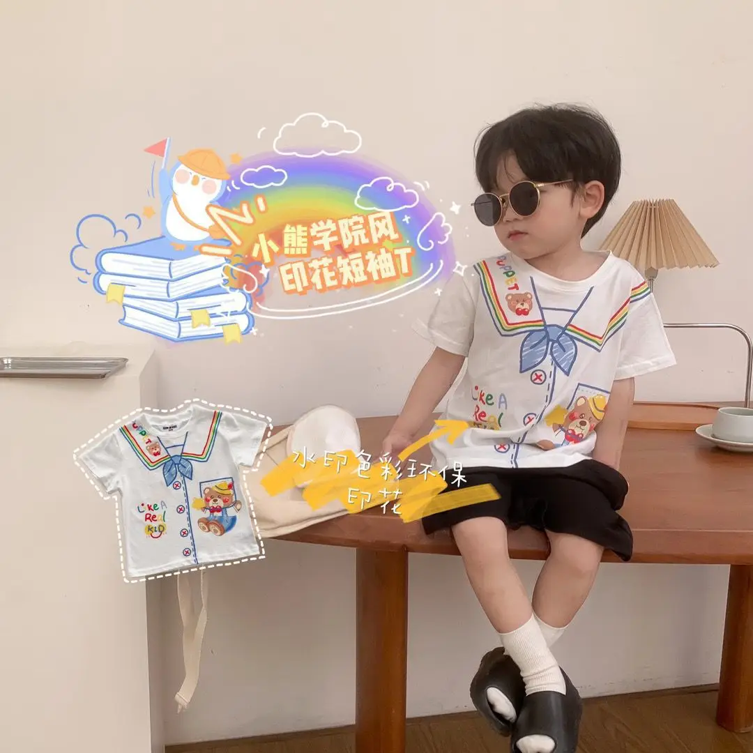 Children's Summer Rainbow Graffiti College Style Navy Collar Short Sleeve Boys' and Girls' T-shirt
Children's Summer Rainbow Graffiti College Style Navy Collar Short Sleeve Boys' and Girls' T-shirt