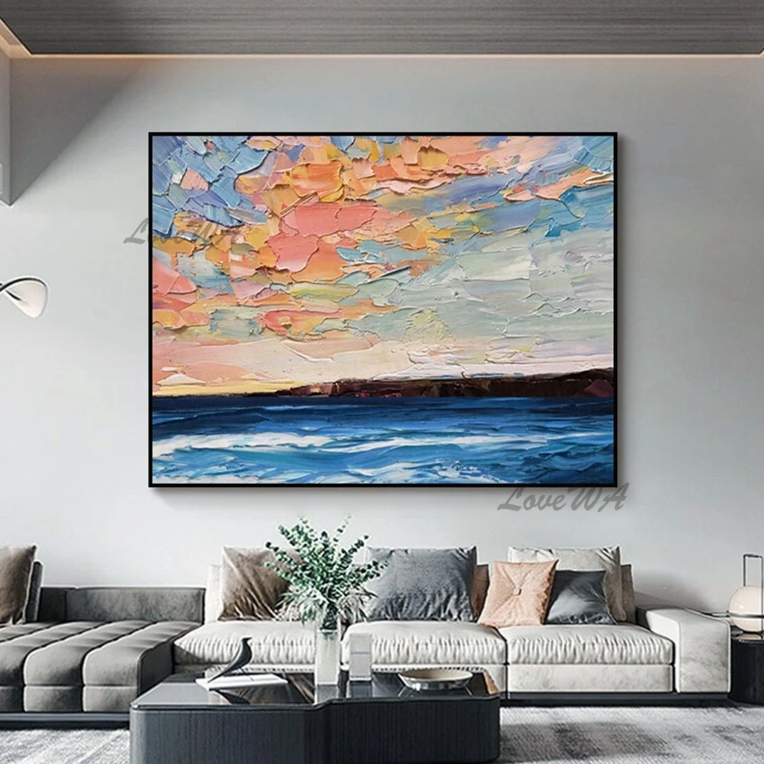 Large Sunset Clouds Modern Abstract Art Painting Thick Acrylic Unframed Canvas Wall Picture Palette Knife Seascape Oil Painting
Large Sunset Clouds Modern Abstract Art Painting Thick Acrylic Unframed Canvas Wall Picture Palette Knife Seascape Oil Painting