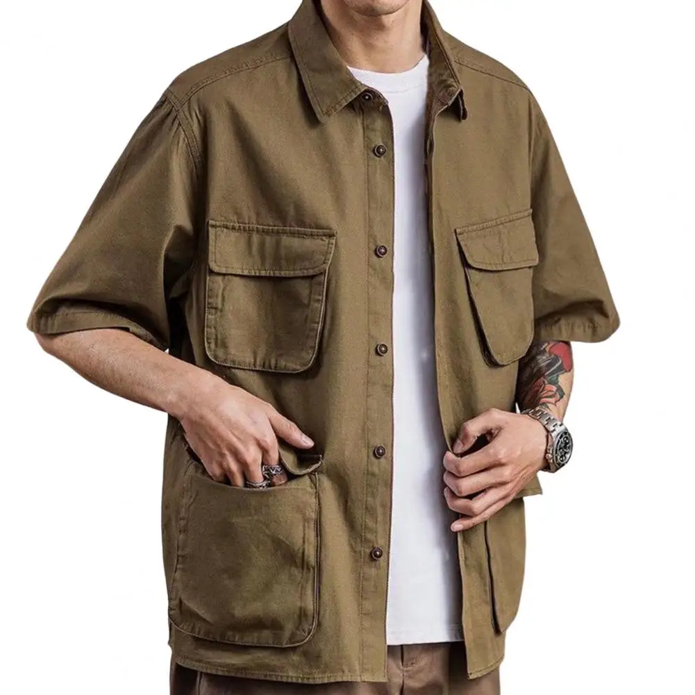 Loose Chic Half Sleeves Summer Shirt Casual Men Summer Shirt Multiple Pockets for School
Loose Chic Half Sleeves Summer Shirt Casual Men Summer Shirt Multiple Pockets for School