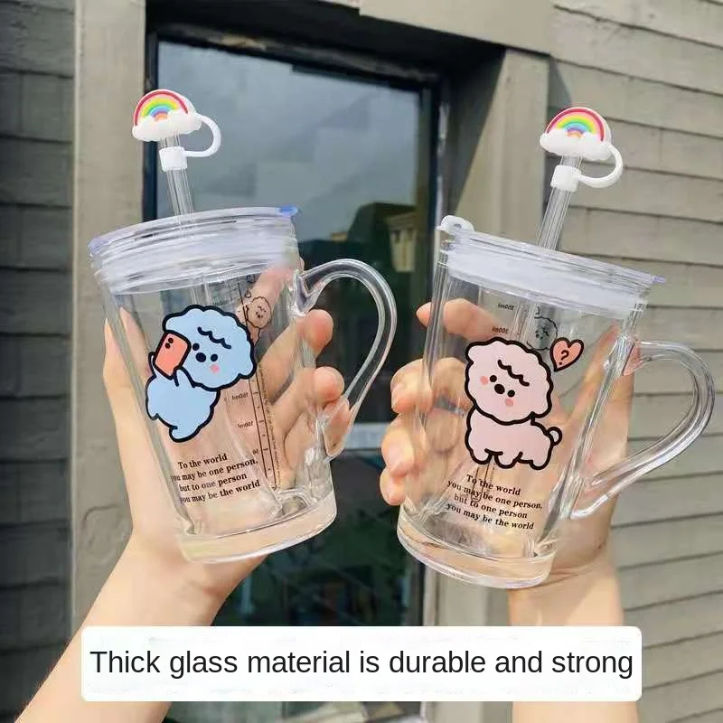 Glass milk cup breakfast cup water cup with scale microwave heating lovely straw cup with cover water bottle coffee mugs
Glass milk cup breakfast cup water cup with scale microwave heating lovely straw cup with cover water bottle coffee mugs
