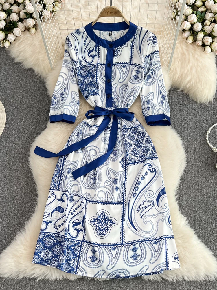 FTLZZ Summer New Women O-Neck High Waist Slim Print A-Line Dress Fashion Casual Elegant Sash Tie Up Single Breasted Dresses
FTLZZ Summer New Women O-Neck High Waist Slim Print A-Line Dress Fashion Casual Elegant Sash Tie Up Single Breasted Dresses