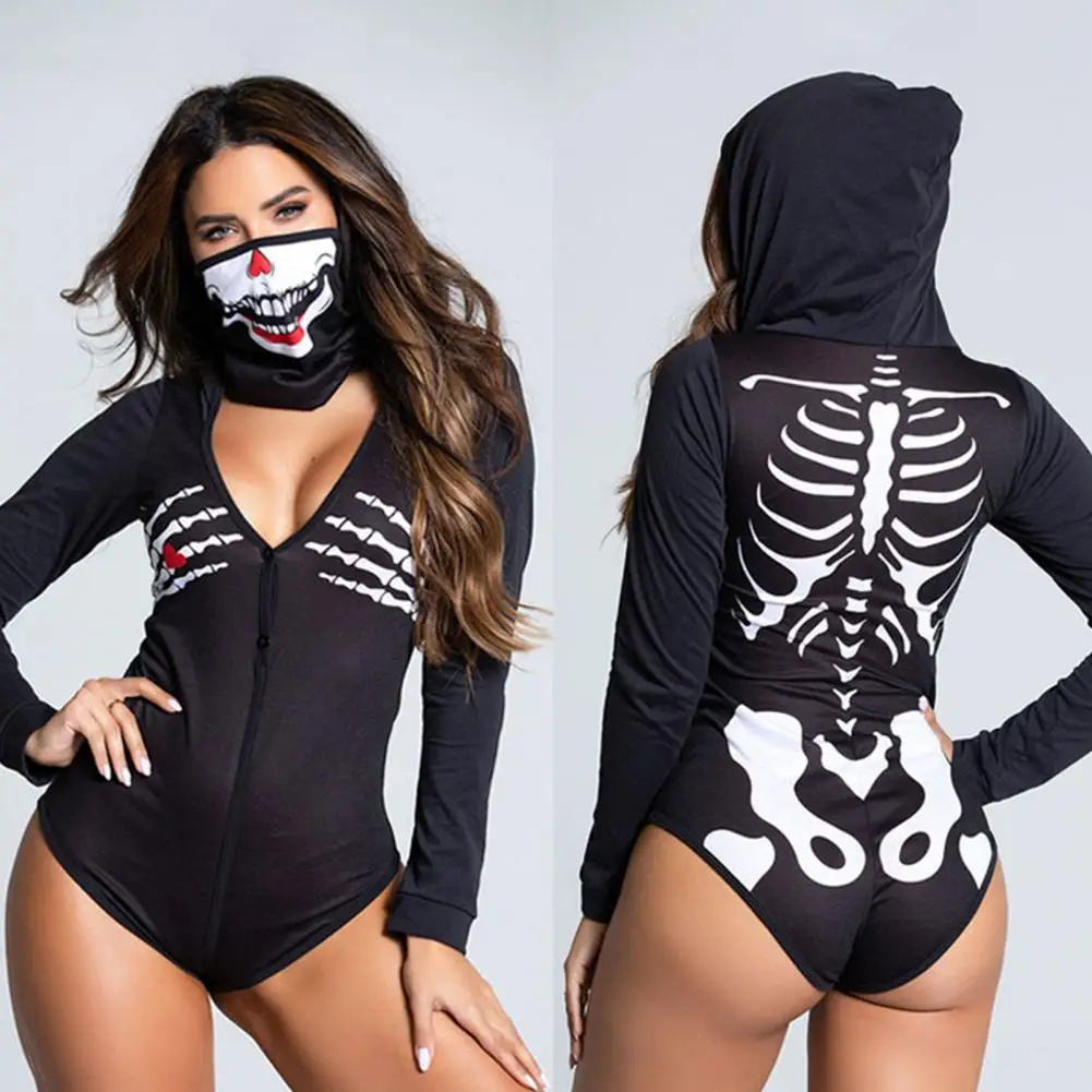 Halloween Bodysuit Deep V Neck Buttons Role Play Devil Colors Matching Skull Print Halloween Cosplay Bodysuit for Halloween
Halloween Bodysuit Deep V Neck Buttons Role Play Devil Colors Matching Skull Print Halloween Cosplay Bodysuit for Halloween